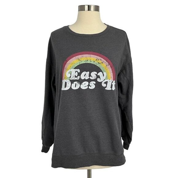 Wildfox Size M Easy Does It Sweatshirt Rainbow Grey Long Sleeve Comfort Women's - Picture 1 of 10